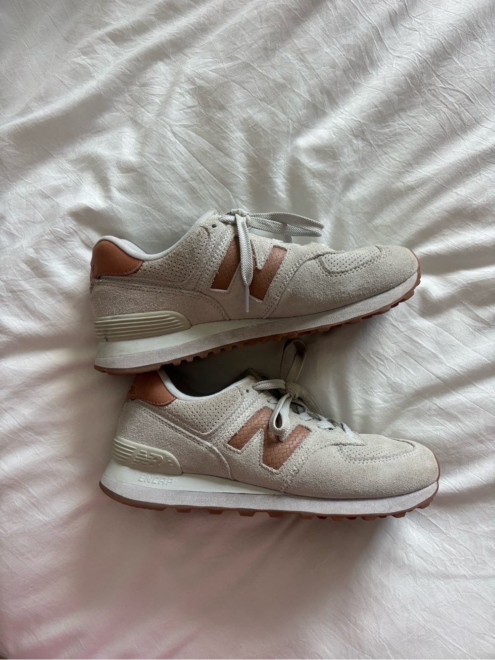 New Balance Women's Cream and Tan Suede Sneakers